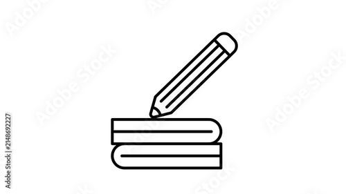 Pencil writing on book icon animation. Back to school animated icon. Black line with isolated white background