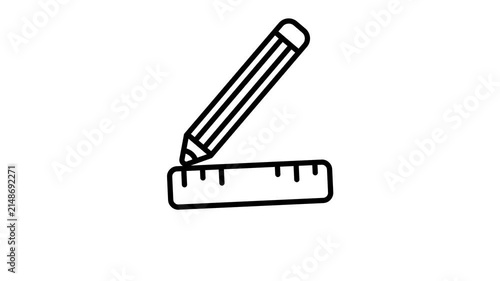Pencil and ruler icon animation. Back to school animated icon. Black line with isolated white background