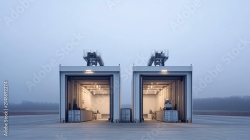 Two modern loading bays on a paved surface.