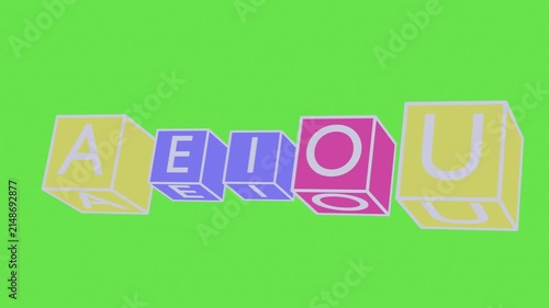 3D Rotating Cubes with the Five Spanish Vowels A E I O U in Kinetic Typography on Green Screen