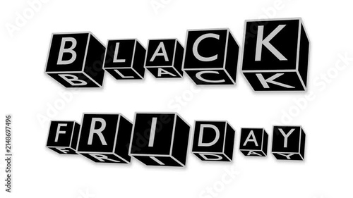 3D Rotating Cubes with Black Friday Kinetic Typography on White Background