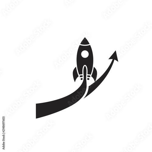 Rocket Launching Upward with Arrow, Business Growth Concept, Isolated