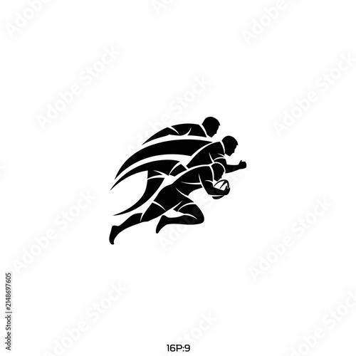 Rugby Players Silhouette, Dynamic Action, Sports Teamwork, Isolated