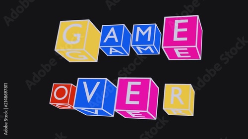 3D Rotating Black and White Cubes with Game Over Kinetic Typography on Black Background