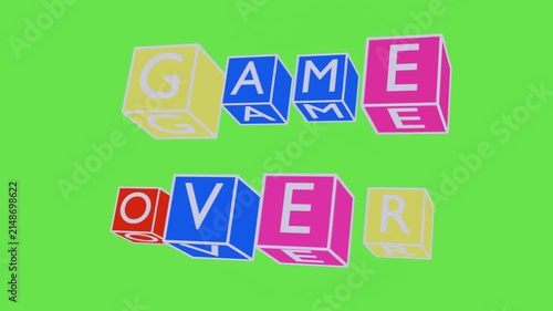 3D Rotating Black and White Cubes with Game Over Kinetic Typography on Green Screen