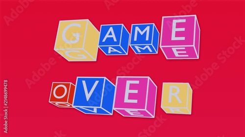 3D Rotating Black and White Cubes with Game Over Kinetic Typography on Red Background