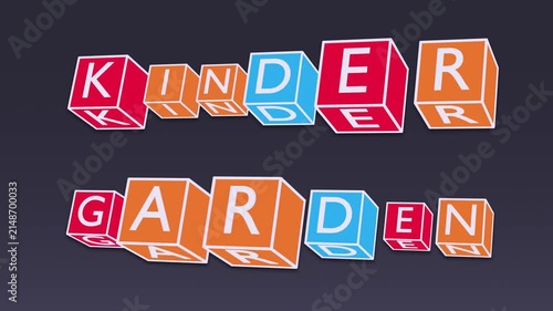 Colorful 3D Rotating Cubes with “KINDER GARDEN” Kinetic Typography on Black Background