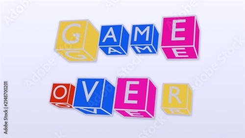 3D Rotating Black and White Cubes with Game Over Kinetic Typography on White Background