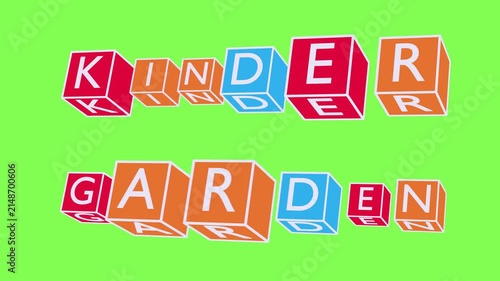 Colorful 3D Rotating Cubes with “KINDER GARDEN” Kinetic Typography on Green Screen