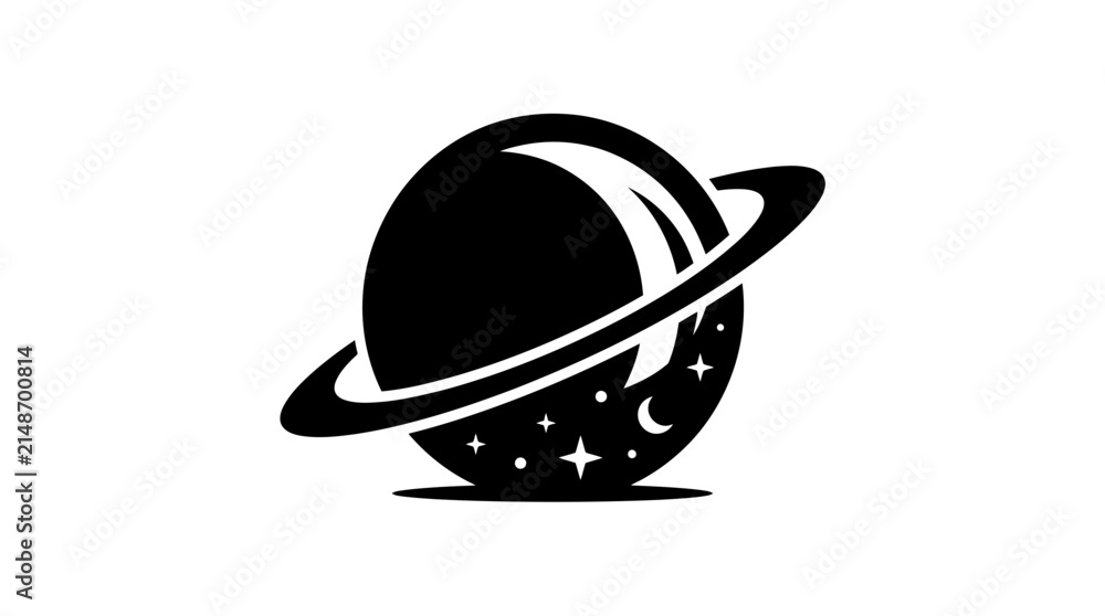 Fototapeta premium Stylized planet with ring and stars