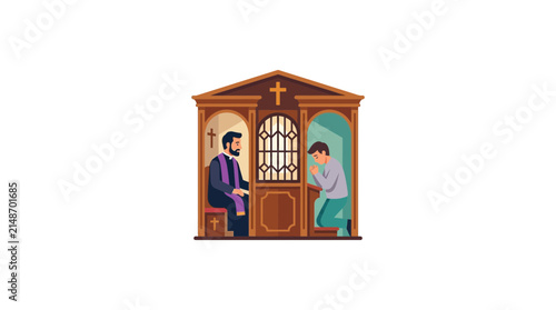 Confessional booth provides a private space for a person seeking forgiveness from a priest.