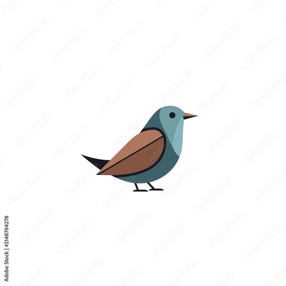Obraz premium Minimalist Geometric Bird Icon - Stylized Blue and Brown Songbird Vector