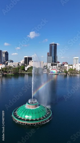 Still shot of a rainbow in the fountain at Lake Eola in downtown Orlando in Orange County, Florida.