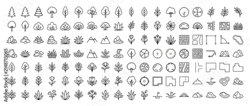 Collection of nature and landscape icons, isolated