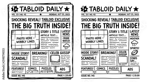 фотографія Hand-drawn tabloid newspaper with bold headlines