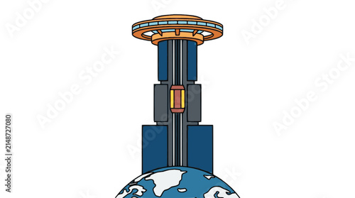 Futuristic Space Elevator flat vector illustration, science education icon, research logo design