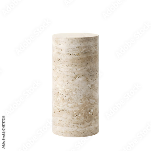 Studio shot of a cylindrical travertine stone pedestal for product photography