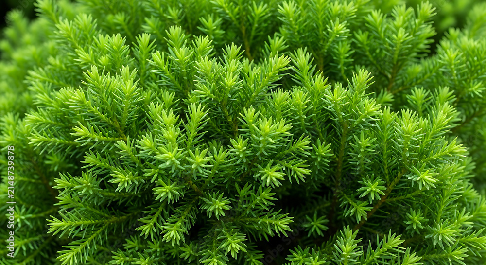 Fototapeta premium Fresh bright green needles of a young spruce tree branch in the forest