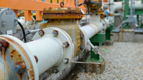 Quadro su tela A large fluid pipeline joint secured with bolts and nuts ensures strength and pr