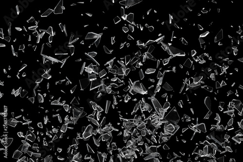 A shard of a broken window. A broken mirror. Multiple shards of broken glass on a black background for overlay through the screen. 3d render