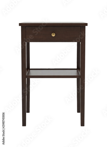 Dark wood nightstand or bedside table with drawer, isolated on a transparent background