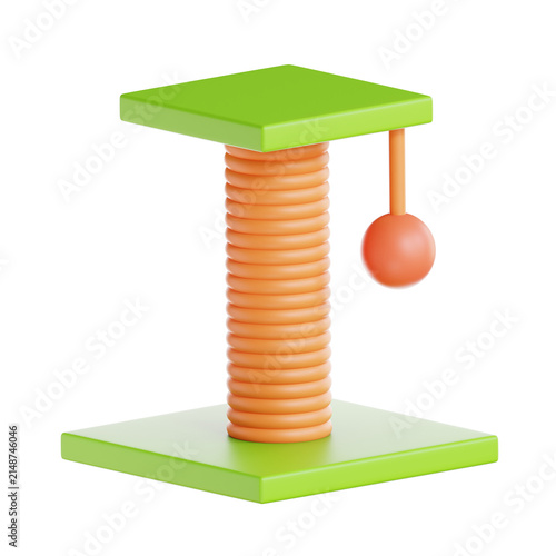 Fotografía 3D rendering of a pet scratching post with a dangling ball toy for cats