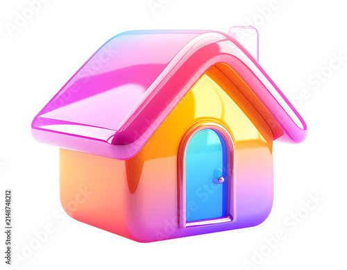 3D plastic cartoon style home icon isolated on transparent background and white background
