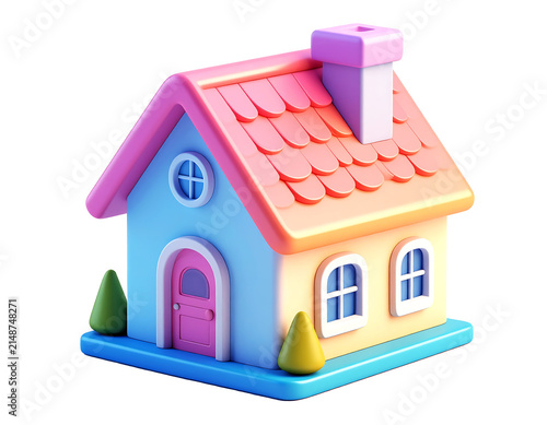  3D plastic cartoon style home icon isolated on transparent background and white background