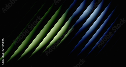 Konstfotografi Abstract Dark Background with Diagonal Metallic Louver Pattern and Green Glow