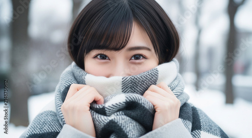 Plakat マフラーを巻く女性