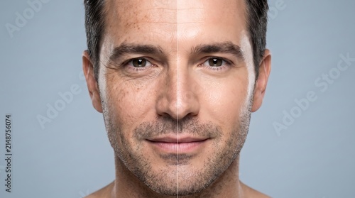 Middle Aged Man Natural Diverse Skincare Skin Aging Before and After Transformation