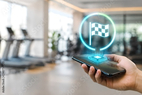 AI Fitness Goal Achievement Hologram Over Smartphone