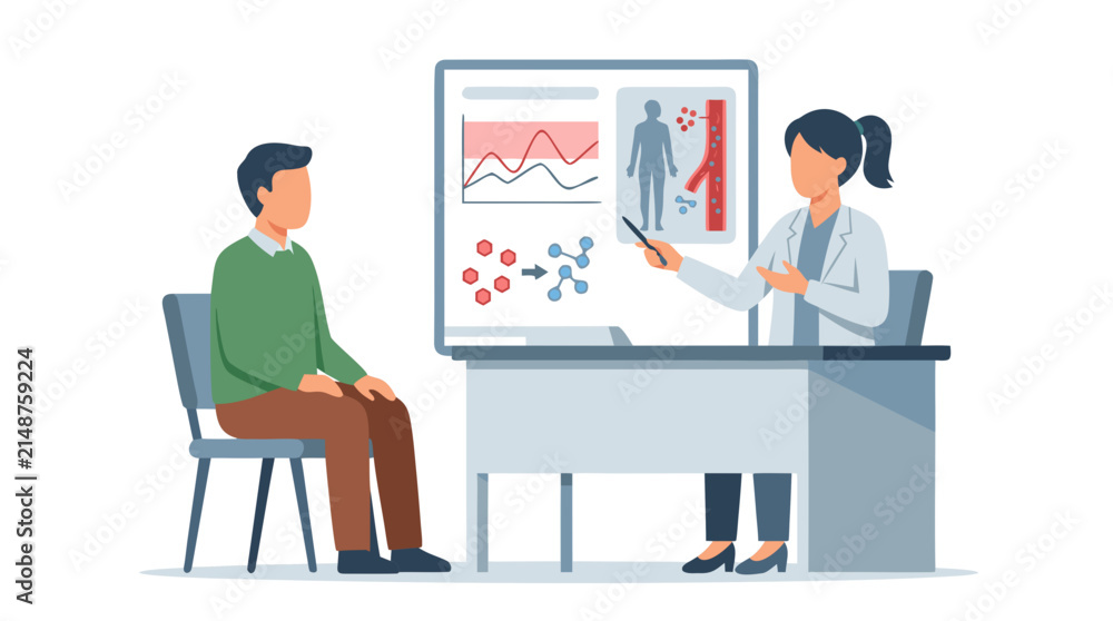 Fototapeta premium Doctor explaining medical test results and diagrams to a male patient in a clinic