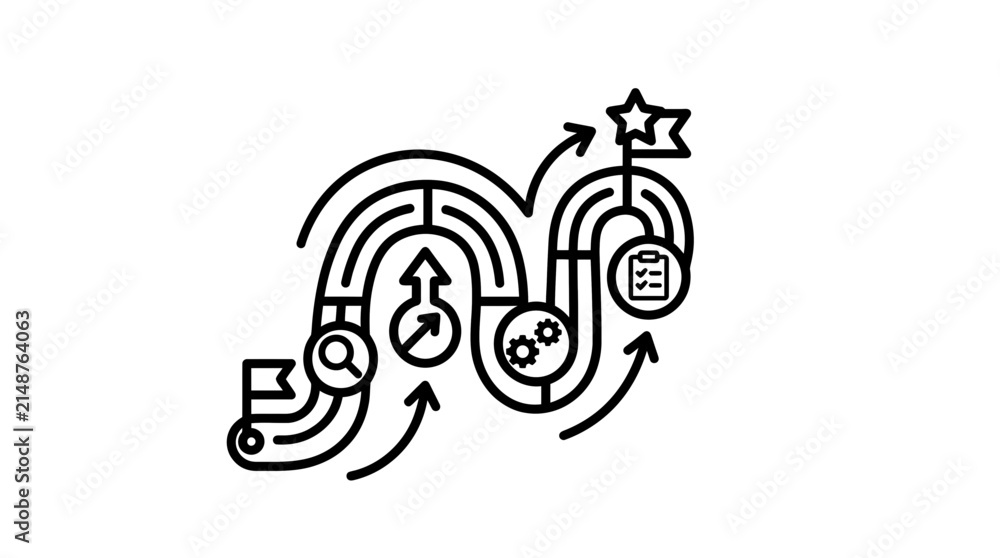 Fototapeta premium Abstract business process flowchart with icons representing stages