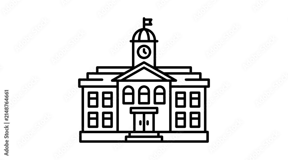 Fototapeta premium Classic building with clock tower and columns stylized icon