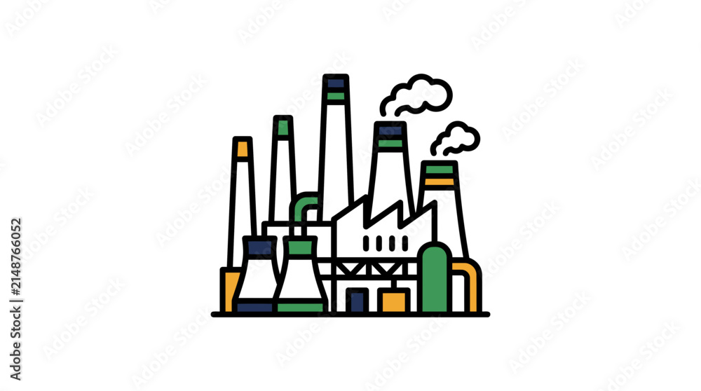 Obraz premium Industrial factory building with smokestacks and steam production