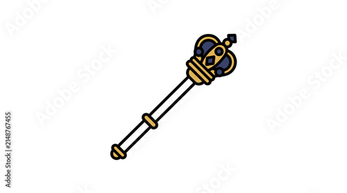 Symbol of royalty and authority scepter with crown icon