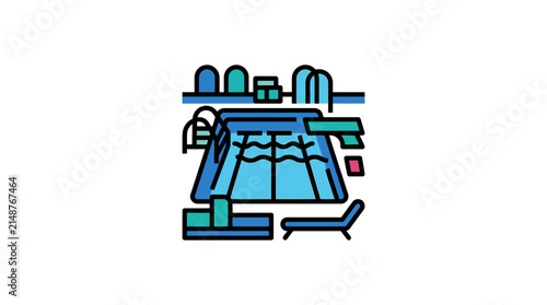 Swimming pool aquatic facility with lanes and diving board vector art