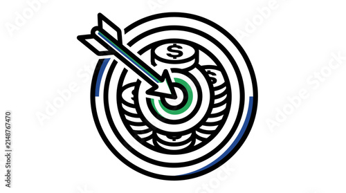 Target with arrow and coins symbolizing financial success