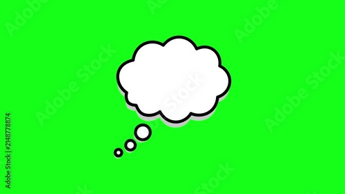 Comic style thought bubble animation appearing on a bright green background