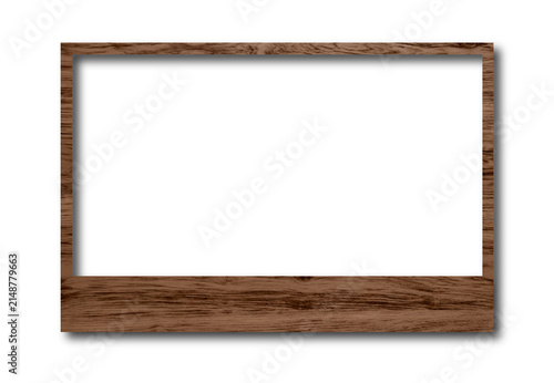 Realistic Wooden Polaroid Photo Frame Mockup with Empty White Copy Space, Rustic Walnut Wood Instant Picture Border Isolated on White Background for Photography, Scrapbook, Memories, Poster.