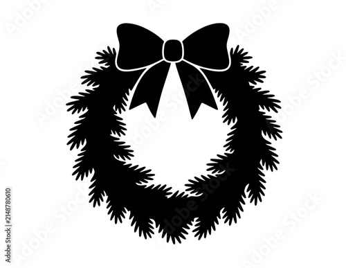 Black Christmas Wreath Silhouette with Bow Vector