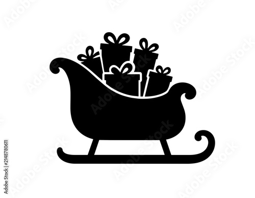 Black Sleigh Full of Christmas Gifts Vector Icon