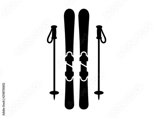 Black Ski and Poles Icon Vector