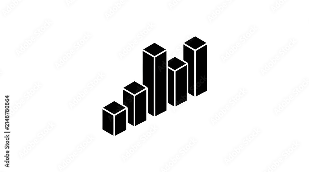 Fototapeta premium Isometric Black Bar Chart Vector Icon for Business Analytics, Data Visualization, and Financial Growth