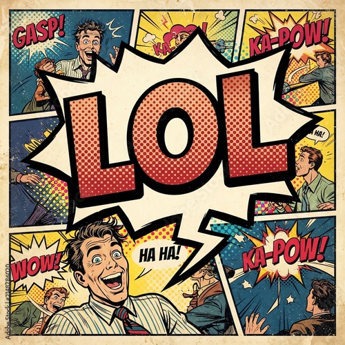 Comic Style LOL and Wow Speech Bubble Illustration.