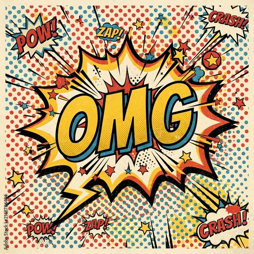 Vibrant Comic Book Style Explosion with OMG Text.
