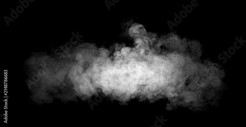 Dense white smoke cloud isolated on black background with swirling fog and vapor texture, ideal for overlays, cinematic effects, atmospheric scenes, abstract designs and visual compositions.
