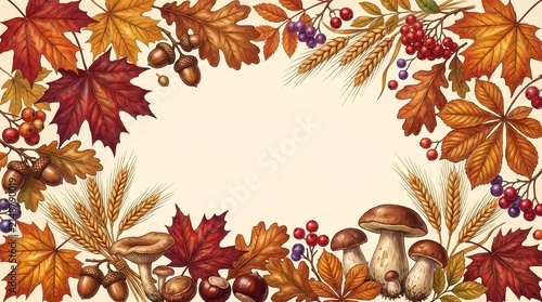 Autumn-themed border with leaves and berries