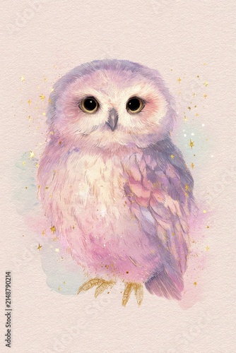 Watercolor owl illustration artistic depiction of a bird with soft feathers